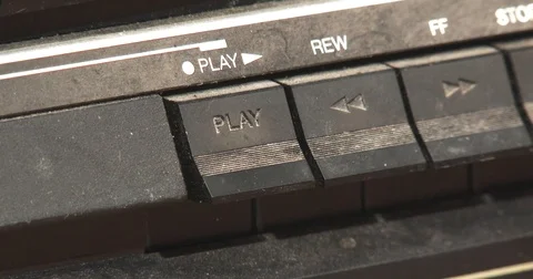 Pressing PLAY button on Audio Cassette or Boom Box Stock Footage 85376871