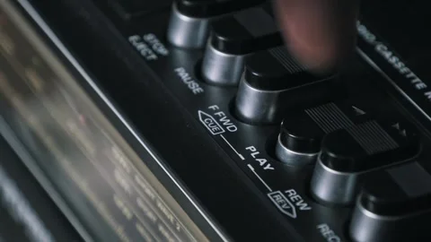 Pressing Play Button on a Dark Retro Boombox Stock Footage 317913727
