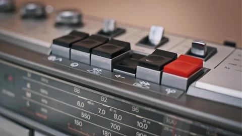 Pressing Play Button on Retro Tape Player Stock Footage 301681343