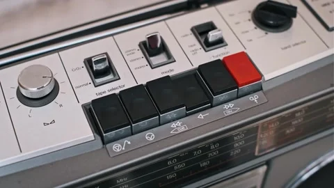 Pressing Play Button on Retro Vintage Boombox Stock Footage 301681466