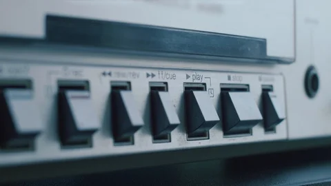 Pressing Play Button on a Vintage Analog Music Cassette Deck Tape Player Stock Footage 104087064