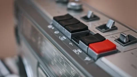 Pressing Play Button on Vintage Cassette Deck Stock Footage 301681223