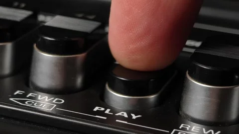 Pressing Play Button on Vintage Tape Deck Stock Footage 317819482