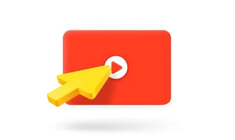 Pressing play button on a web page concept. 3d vector icon Stock Illustration