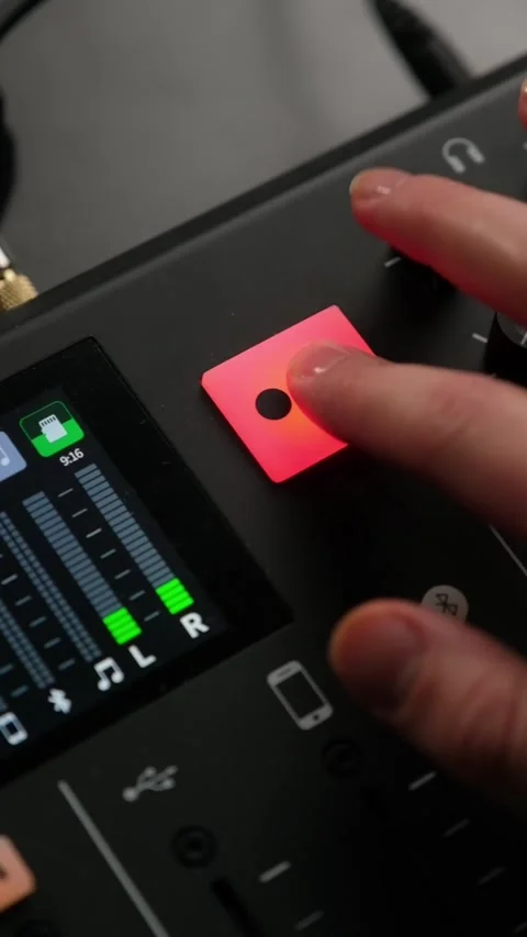 Pressing REC button on audio mixer panel Stock Footage 306779740