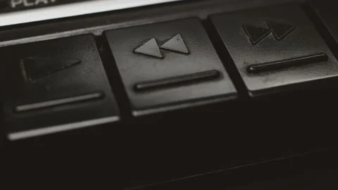 Pressing Rewind Button On And Off An Black Old Retro Vintage Cassette Tape Playe 스톡 동영상 147875125