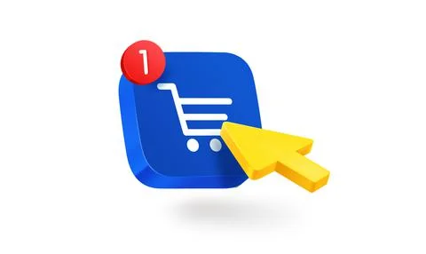 Pressing on a shopping cart button. 3d vector icon Illustrazione stock