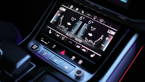 Pressing Stand By Car air conditioning button inside a car. Modern car climate Stock Footage 335936712