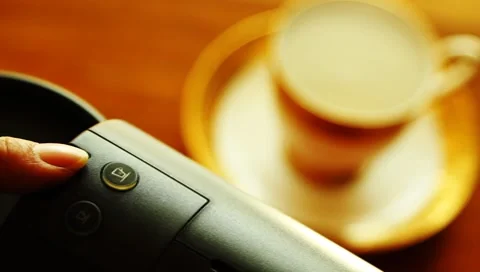 Pressing start button of capsule coffee machine Stock Footage 8913579