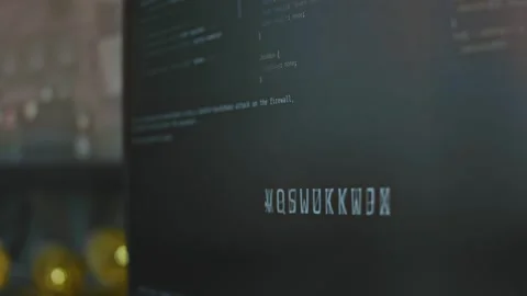 Pressing the Start Hacking button on big screen Stock-Footage 304830827