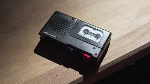 Pressing the Stop Button on a Micro Cassette Recorder Stock Footage 171648535