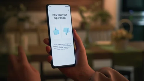 Pressing the thumbs up button leaving good customer feedback. Customer Stock Footage 273193243