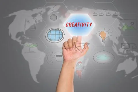 Pressing touch screen interface and select "CREATIVITY". Foto stock