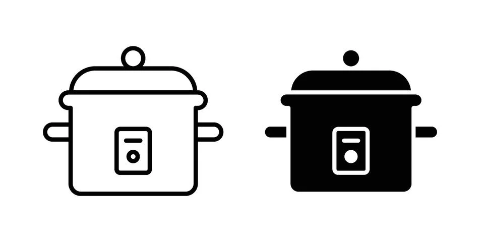 Pressure cooker icon linear versions pack on white background Stock Illustration
