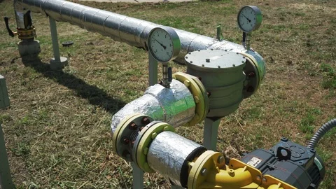 Pressure Measurement Device With Arrows Movements Near Pipe Close Up 4K Stock Footage 109127676