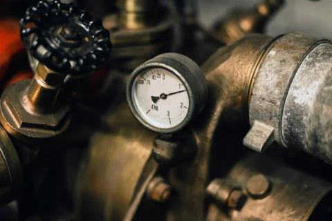 Pressure meter of old fire engine. Stock Photos