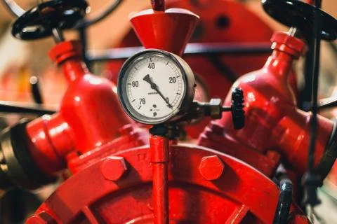 Pressure meter of old fire engine. Stock Photos
