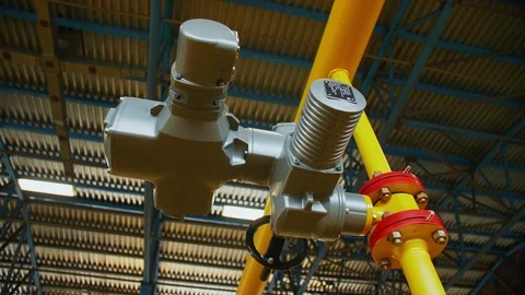 Pressure regulator on pipeline at gas compression station Stock Footage 123492347