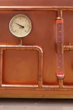 Pressure sensor on copper pipe for steam control Stock Photos