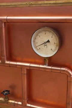 Pressure sensor on copper pipe for steam control Stock Photos