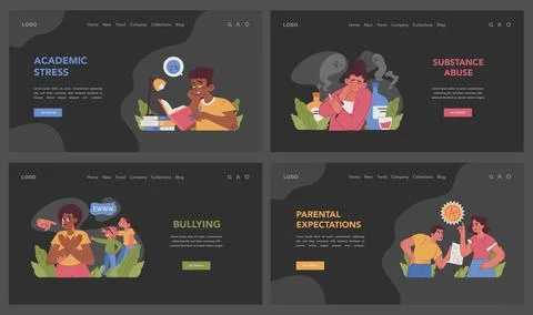 Pressure on teenagers set. Flat vector illustration Stock Illustration
