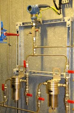 The pressure transmitter installed on process equipment Stock Photos