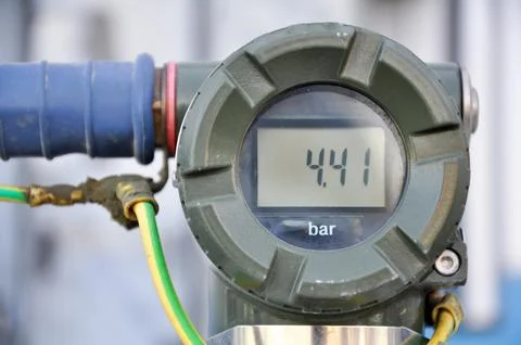 The pressure transmitter installed on process equipment Stock Photos