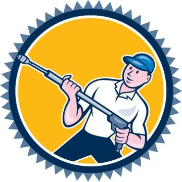 Pressure washer water blaster rosette cartoon Stock Illustration