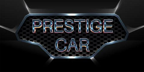 Prestige Car logo 3d text effect with shiny metallic car grill Stock Illustration