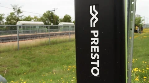 Presto logo vertically in white print on black baskground on pay meter Video stock 246611759