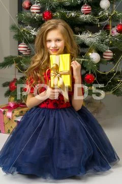 Preteen Girl in Tutu Dress Posing Near Decorated Spruce Tree ~ Hi Res ...