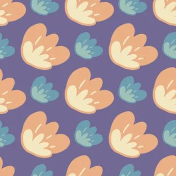 Pretty abstract flowers seamless pattern on purple background. Doodle floral  Stock Illustration