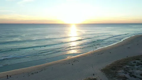 Pretty aerial sunset at Trigg Beach, Western Australia Stock Footage
