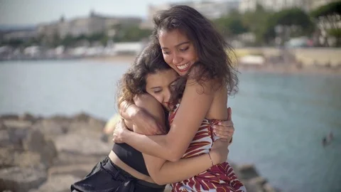 Pretty Arab / middle eastern girls hugging Stock Footage 78366124