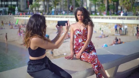Pretty Arab / middle eastern girls taking selfies Stock Footage 78366708