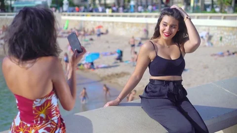 Pretty Arab / middle eastern girls taking selfies Stock Footage 78366838