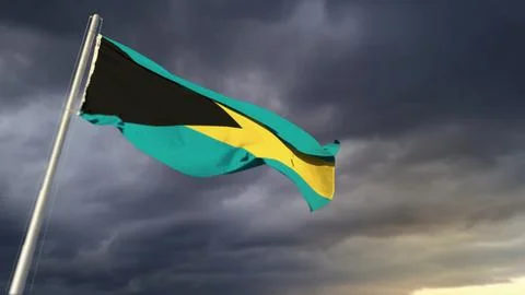 Pretty Bahamas flag on massive dark clouds backdrop - abstract 3D rendering Stock Illustration