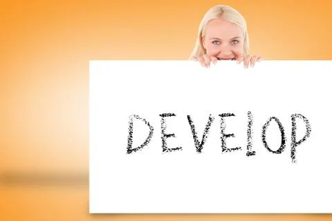 Pretty blonde showing card with develop Stock Illustration