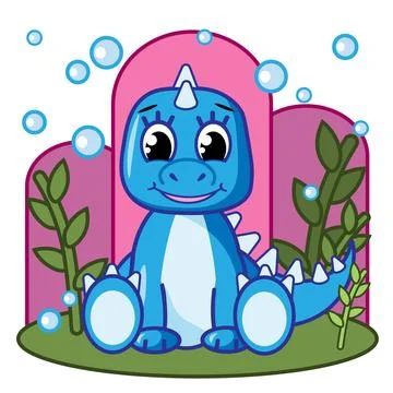 Pretty blue dinosaur. Cartoon flat vector illustration for children Stock Illustration