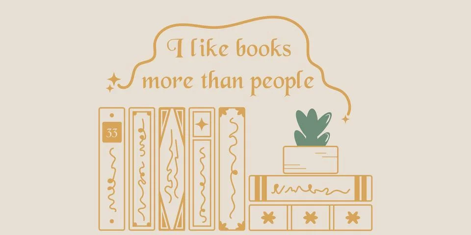 Pretty book stack with cute plant and reading quote. Magical ornate books Stock Illustration