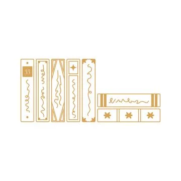 Pretty book stack. Magical ornate golden books. Bookish hand drawn outline Stock Illustration