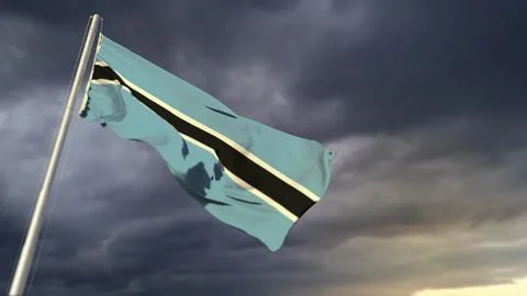 Pretty Botswana flag on massive dark clouds bg - abstract 3D illustration Stockillustratie
