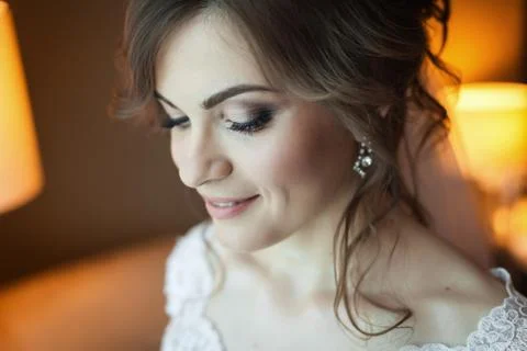 Pretty bride getting ready for the wedding Stock Photos