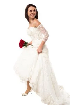 Pretty bride turns back and moving forward Stock Photos
