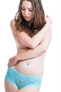 Pretty Brunette Posing topless Stock Photos