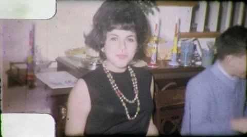 Pretty Brunette Teen Girl BIG HAIR 1970s (Vintage Film Retro Home Movie) 4842 Stock Footage