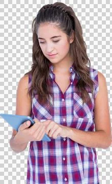 Pretty brunette using tablet computer Stock Photos
