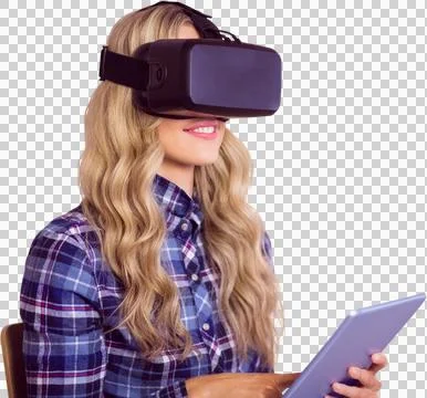 Pretty casual worker using oculus rift Stock Photos