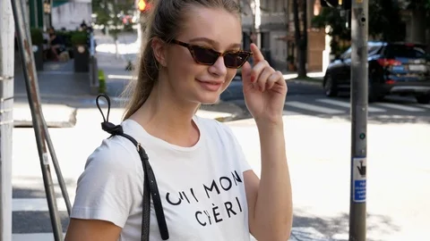 Pretty in city Video stock 89392732