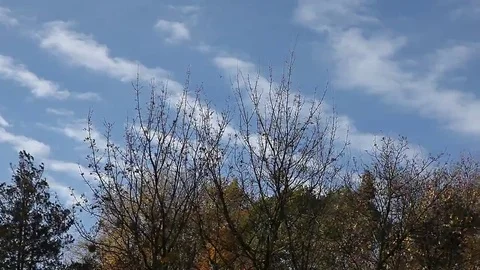 Pretty cloudy sky over serene fall scenery Stock Footage 69084313